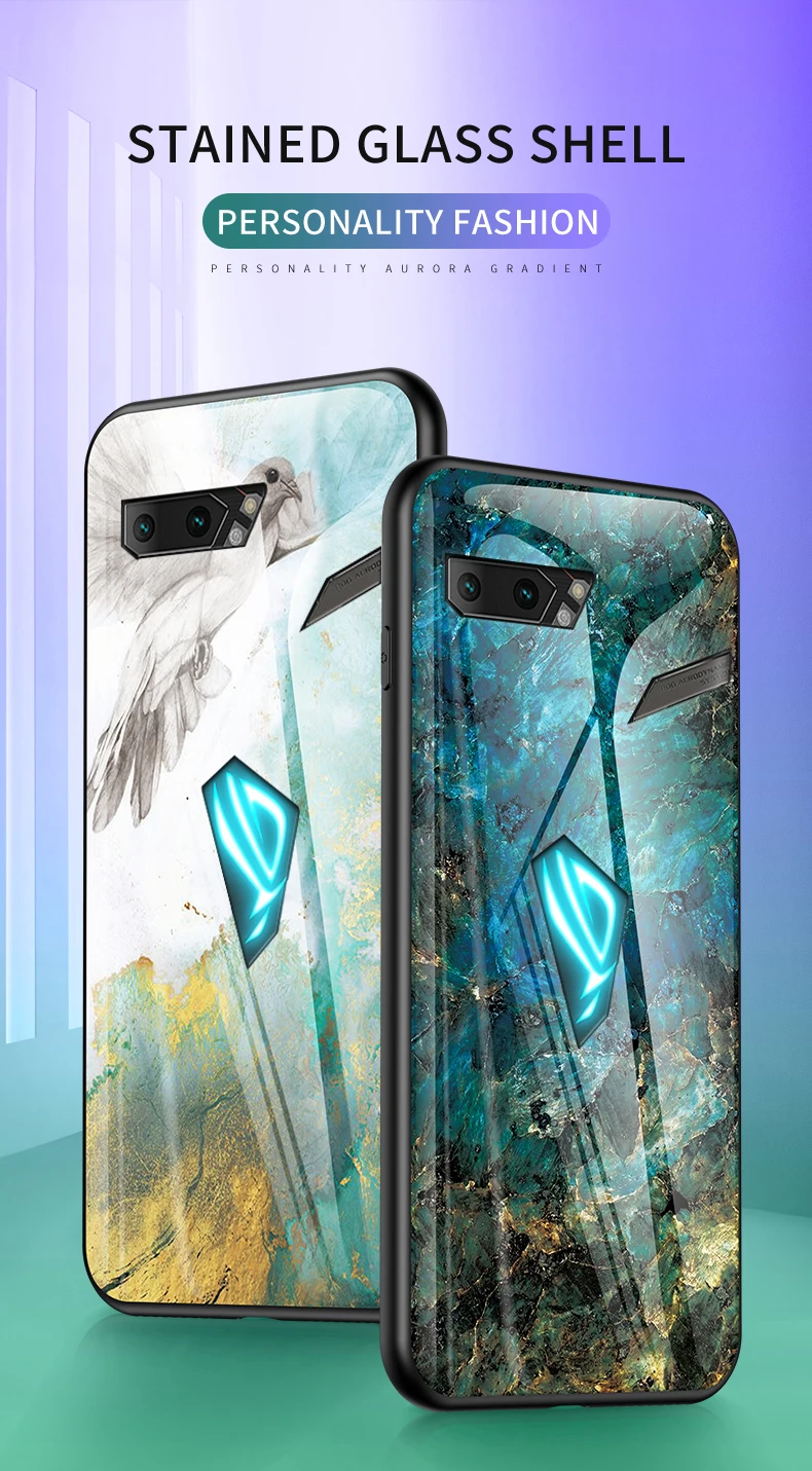 Чехол для Asus ROG Phone 2 ZS660KL, роскошный стеклянный мраморный стеклянный гибридный мягкий силиконовый Жесткий Чехол для Asus ROG 2, чехол для телефона
