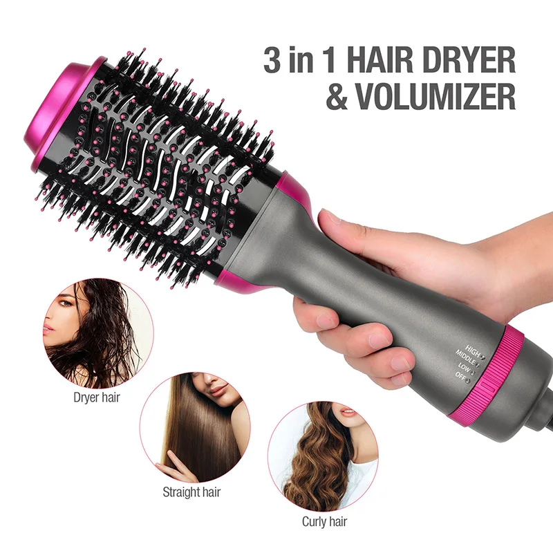 

3 in 1 Multifunctional Electric Hot-Air Round Brush Blow Dryer One Step Negative Ions Hair Brush Straightener Curler Combs