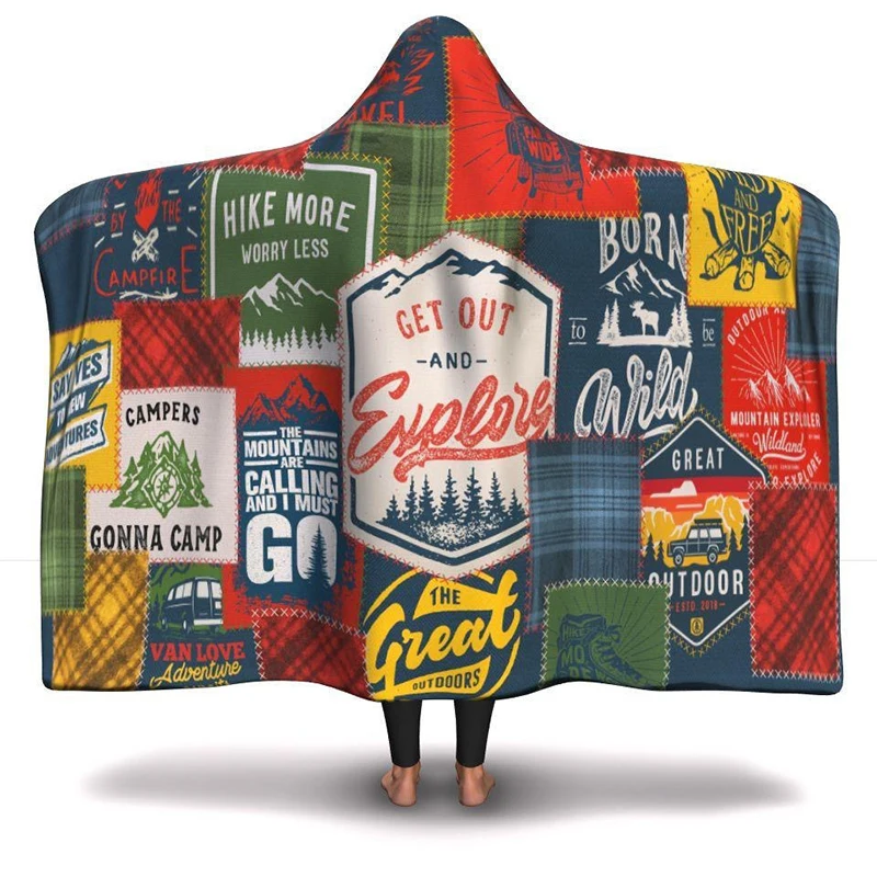 

Simanfei Hooded Blanket Digital Printing Green Camp Bus Woolen Soft Multi-purpose Throw Blanket Wearable Bedspread For Sofa Bed