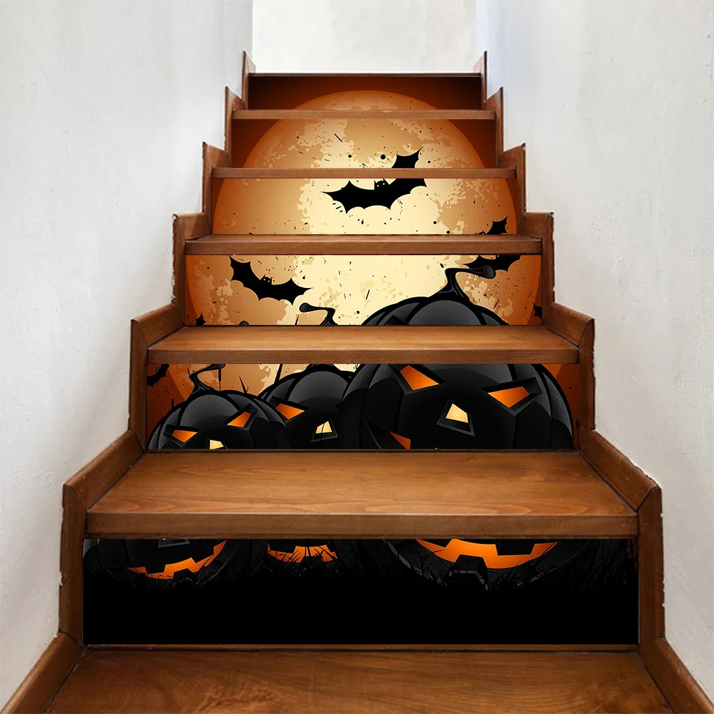 

6PCS Removable Stair Sticker Halloween Moon Pumpkin Head Stair Sticker Self-adhesive Waterproof Wall Sticker Festive Decor 5