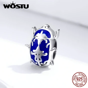 

WOSTU Blue Beetle Charms 100% 925 Sterling Silver Animal Beads Fit Original Bracelet Pendant For Women Party DIY Jewelry FNC196
