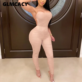 

Women Halter Backless Pleated Bodycon Jumpsuit Sleeveless Sexy & Club Chic Overalls