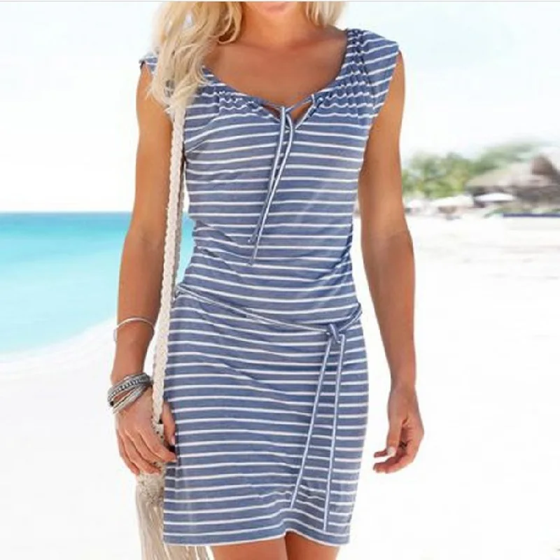 blue and black striped dress