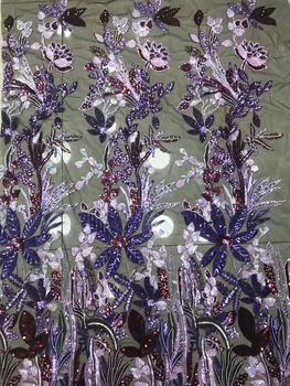 

2019 African Net Lace Fabric High Quality Sequins Nigerian Wedding Lace Fabrics 5Yards French Tulle Lace Material