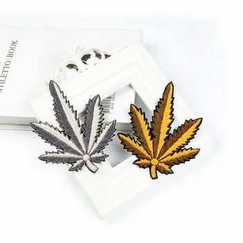 

Indian silk embroidery patch maple leaf cartoon patches for hats bag badges applique patches for clothing VP-1317