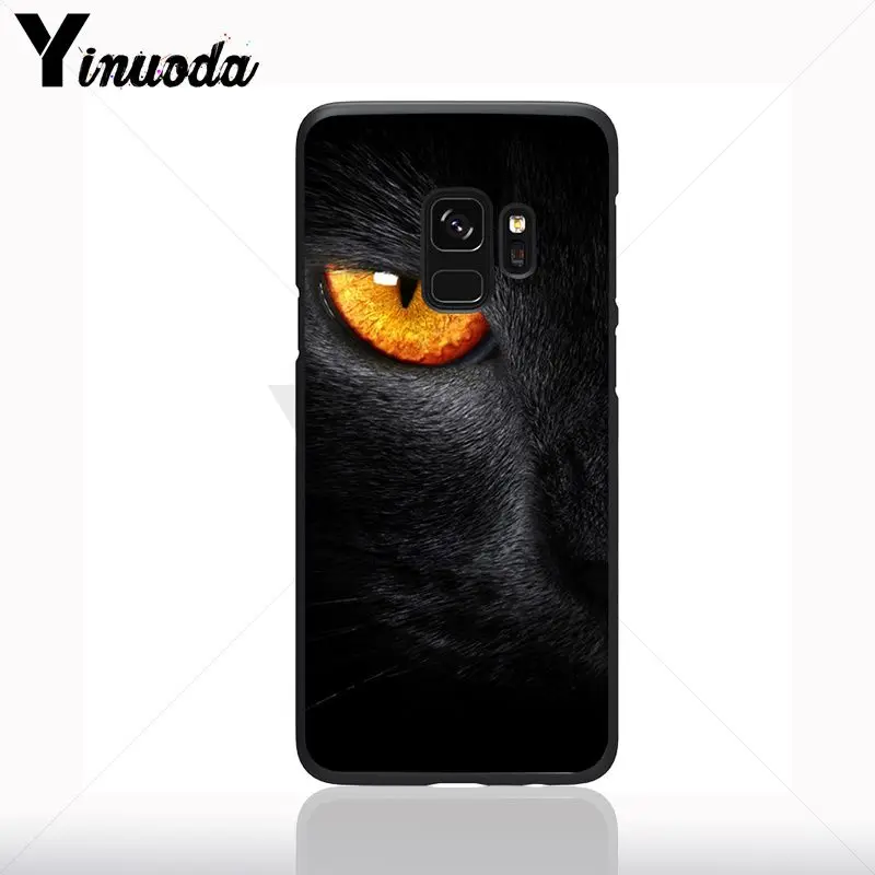Kucing Hitam Menatap Mata Hitam Lembut Silicone Ponsel Cover untuk Samsung Galaxy S10plus S9 Plus S8plus S10E A50 A70 A10 Case ponsel