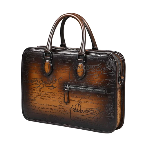 Vintage Brown Мужской деловой портфель из натуральной кожи, Роскошная ручная работа, телячья кожа, сумка через плечо, итальянский дизайн, мужская сумка для ноутбука - Цвет: Vintage Brown