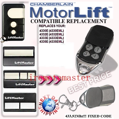 

10pcs Motorlift Chamberlain Liftmaster 4335E 4335EML Replacement Remote Control Garage Gate key Fob 433mhz remote