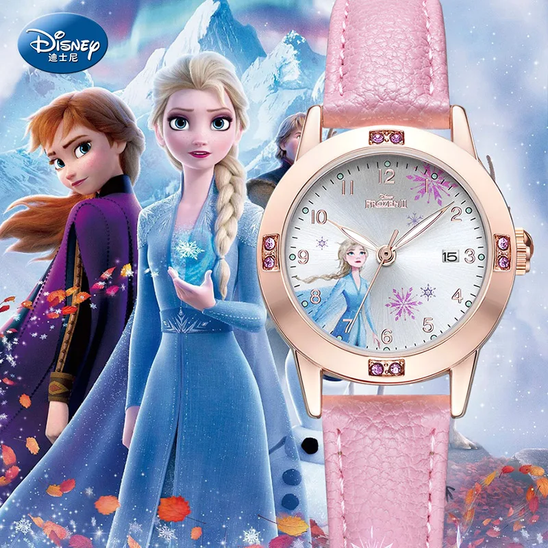 Disney Frozen Elsa Sofia Princess Children Girl Wristwatches Student Watches Pu Waterproof Calendar 