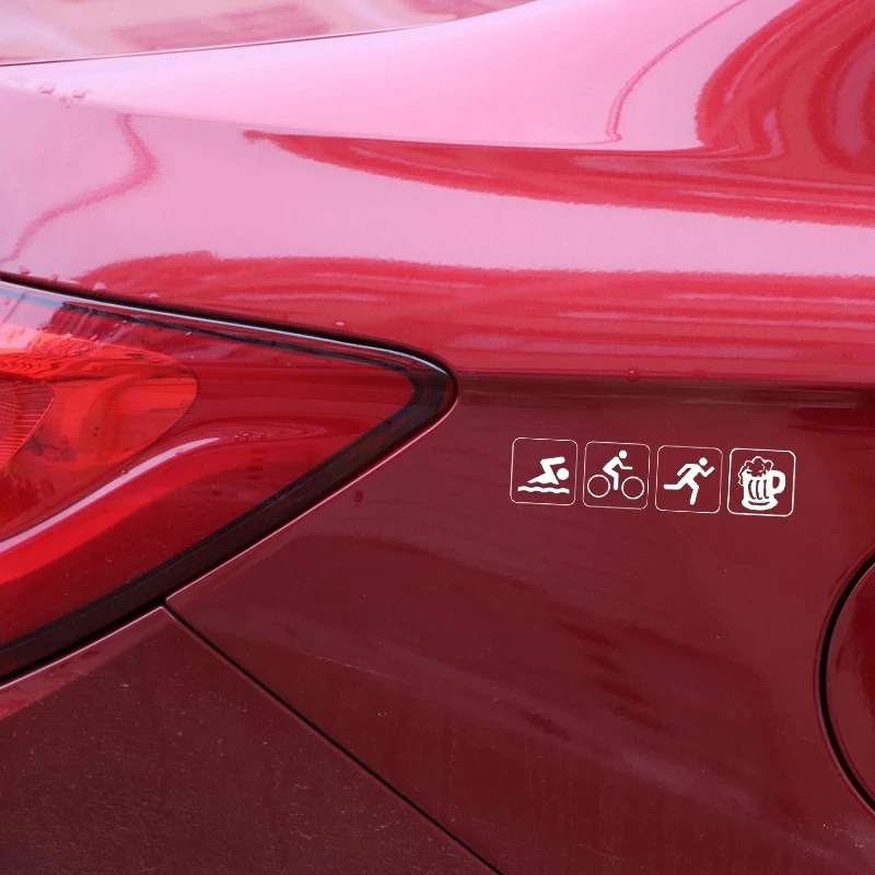 Car Sticker Motorcycle Sticker Fun Bumper Sticker Triathlon Swim Bike Run and Beer - Image 6