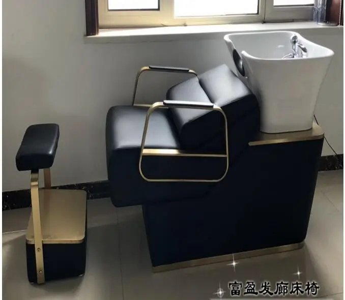 Hair washing bed for barbershop special reclining hair salon with water heater massage half reclining deep basin flush bed