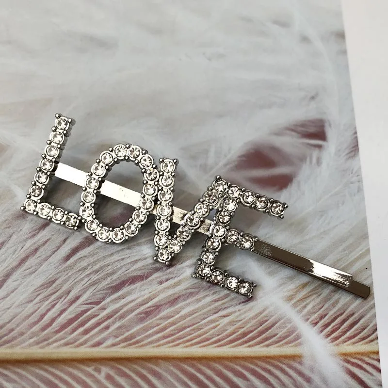 LOVE Silver 1 шт., заколки для волос с кристаллами и буквами, стразы, заколки для волос, заколки для волос, инструменты для укладки волос, аксессуары, ювелирный подарок - Цвет: LOVE Silver