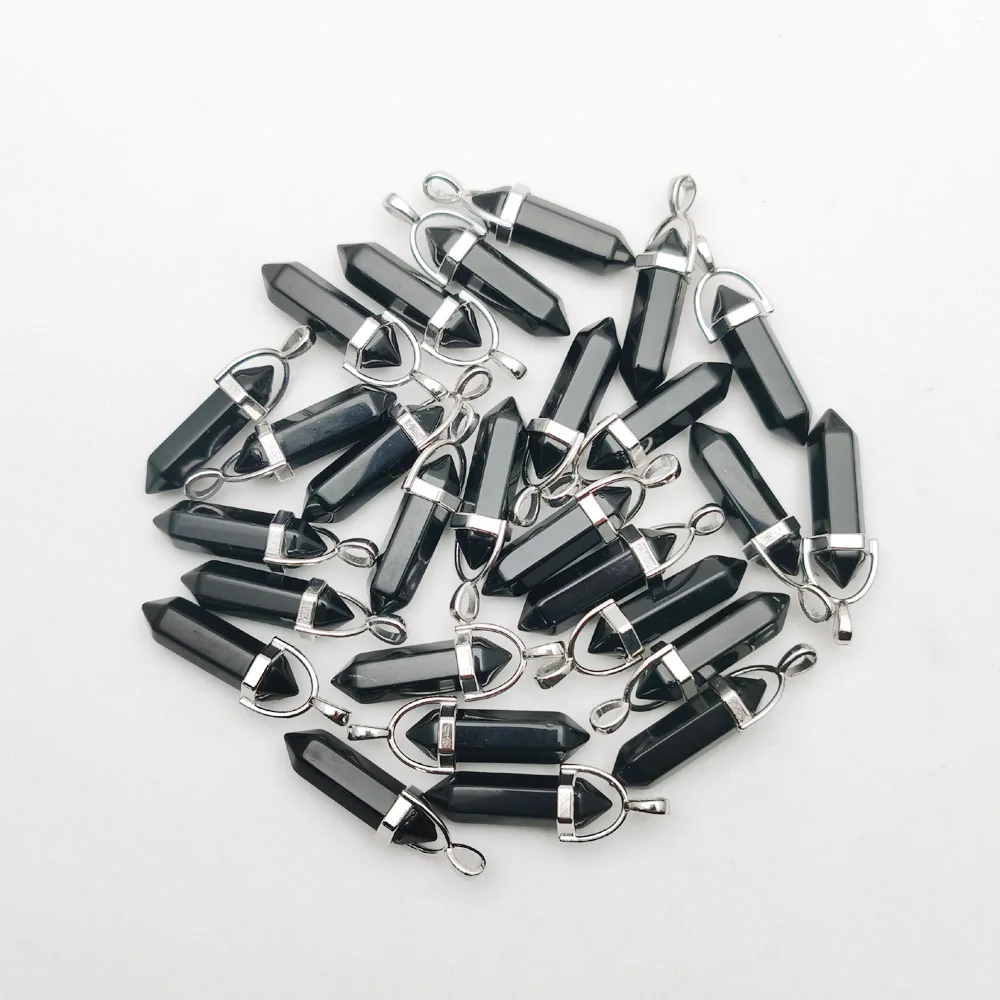 

fashion natural stone Obsidian crystal pillar Pendants & necklaces for making Jewelry charm Point accessories 24pc wholesale