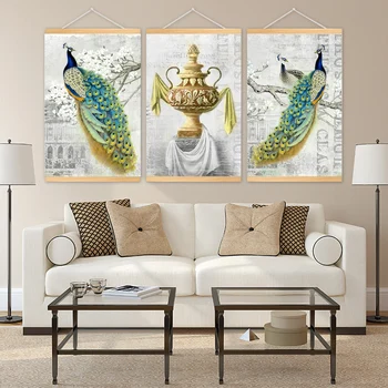 

Traditional Chinese Blue Gold Peacock Canvas Painting Art Pictures Poster Wall Home Decor Islamic Magic Lamp Mural Room Decor