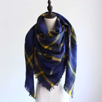 

2019 new 140*140cm ladies imitation cashmere color blue scarf retro autumn and winter thick warm big square scarf