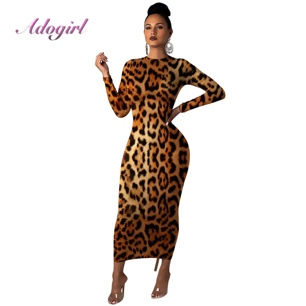 

Casual Leopard Print Long Sleeve O-Neck bodycon long dress women autumn sexy evening party club dresses outfit street vestidos