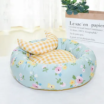 

Printed Round Dog Bed Cat Bed Donut with Pillow, Soft Pet Bed for Cats or Small Dogs, Anti-Slip & Water-Resistant Bottom