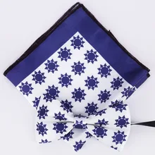 Ручной работы галстук-бабочка набор полиэстер мужской деловой костюм классический темно-синий цветок маленький галстук-бабочка с цветочным узором платок из двух частей Чехол