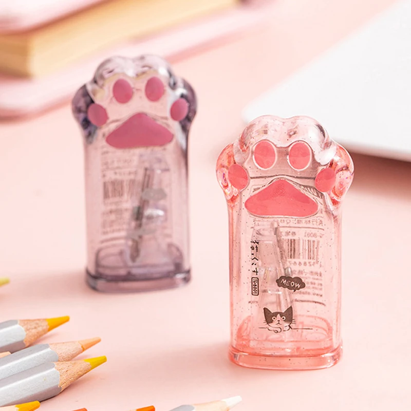 Kawaii Cat Paw Shape Pencil Sharpener For Students Transparent Mini