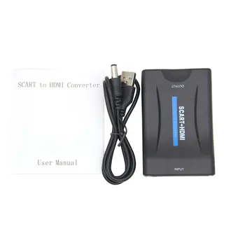 

1080P SCART to HDMI Video Audio Converter Signal Adapter with Charging Adapter Cable for Sky Box DVD STB