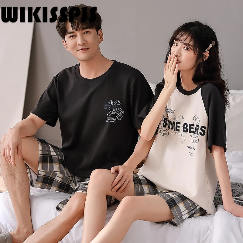 

2022 Summer New Cotton Round Neck Pajamas Leisure Fashion Comfortable Home Wear Couple Suit Pajama Set Pajamas for Women