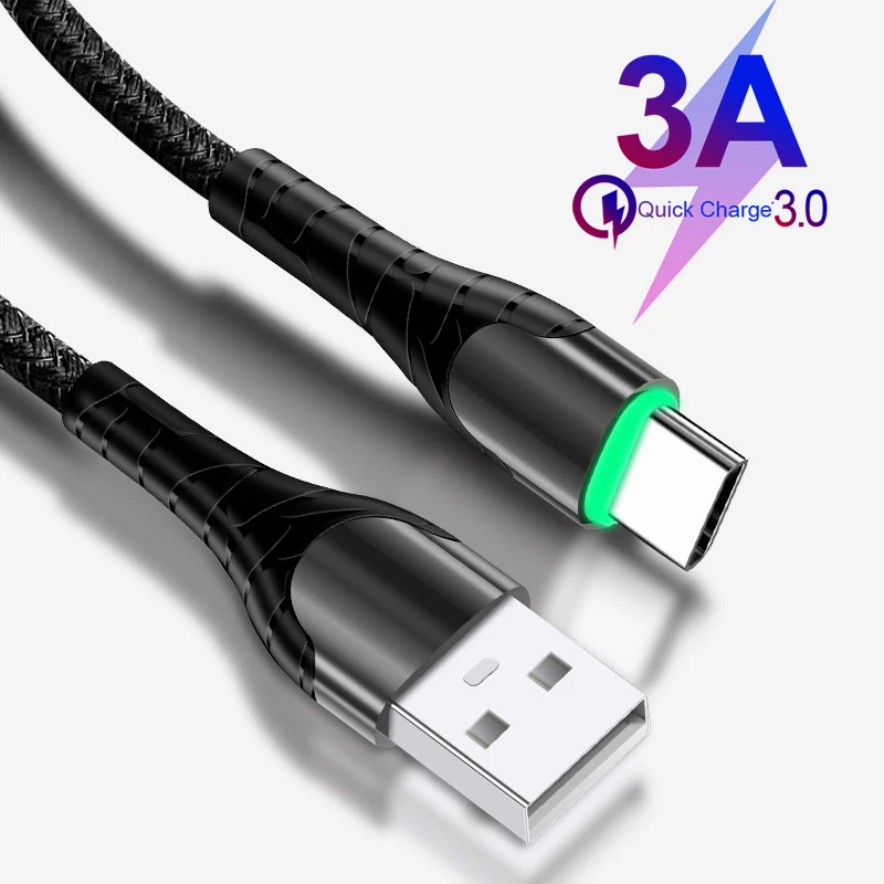 Кабель Micro USB Type C 3A для быстрой зарядки полностью совместимый со светодиодным
