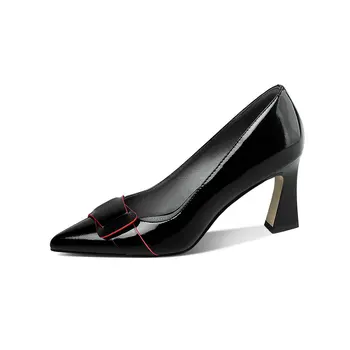 

Spring Quality Genuine Leather Shallow Women Brand Pumps Elegant Office Basic Dancing Shoes Woman Plus Size high Heels