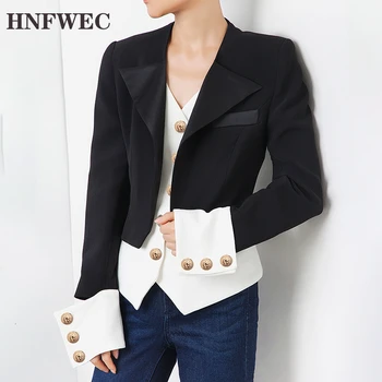 

Patchwork Single Breated Long Sleeve V Neck Women Blazer Jacket Female Coat Autumn Fashion Clothing New L969