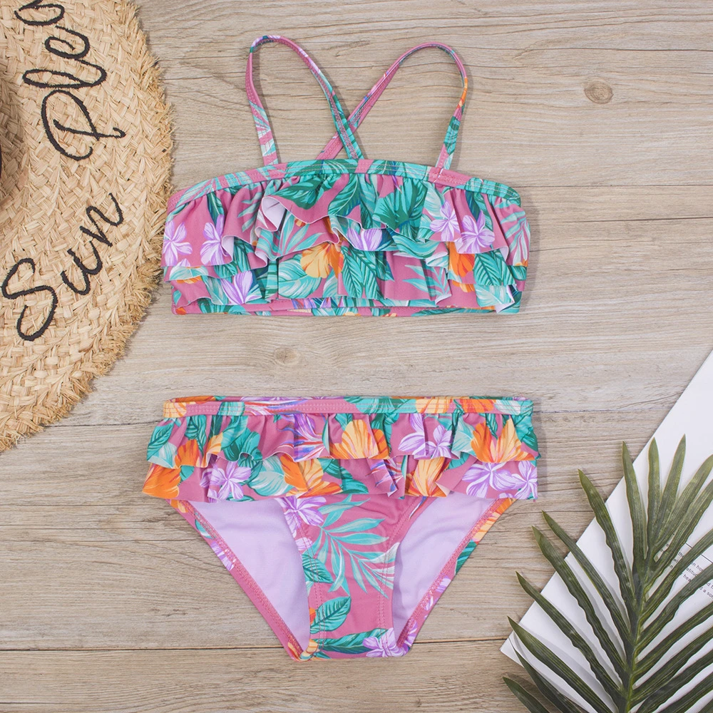 Conjunto de Bikini con Floral para niñas, traje de baño de 2 piezas para de 3 a 8 años, ropa de playa|Bodis| - AliExpress