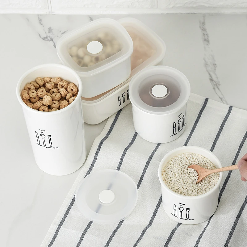 

Stackable Silicone Sealed Cans Kitchen Seasoning Jar Storage Bottles Ivory White Food Storage Grain Moisture-Proof Box Organizer