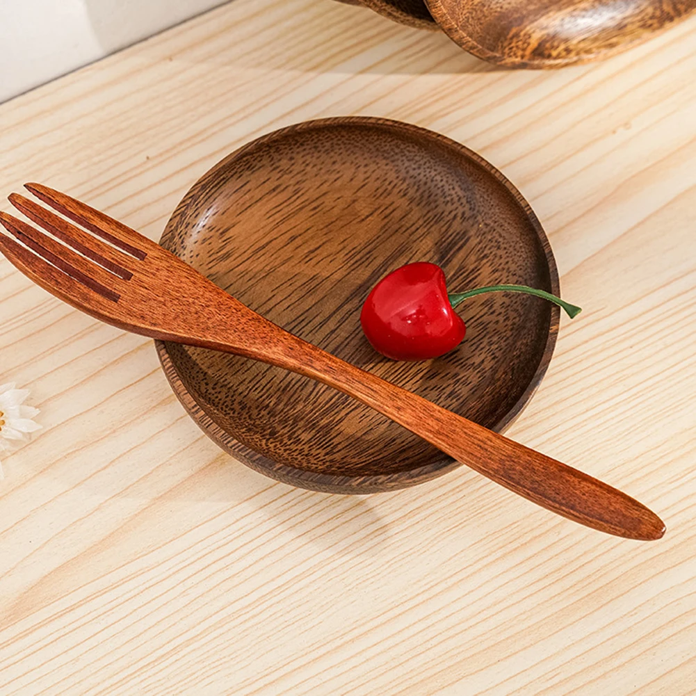 Wood Hand-made Acacia Dinner Plates Unbreakable Round Wood Plates for Fruits Dishes Snacks Dessert Serving Tray Tableware
