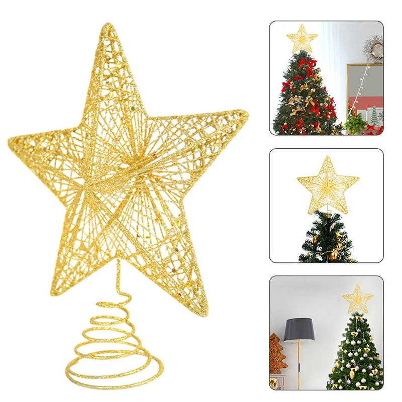 Shiny Gold Christmas Tree Top Iron Christmas Star Home Decoration Christmas Tree Decorations Naveed Decorations New Year 2021 Christmas Noel Christmas Tree Decoration Christmas Tree