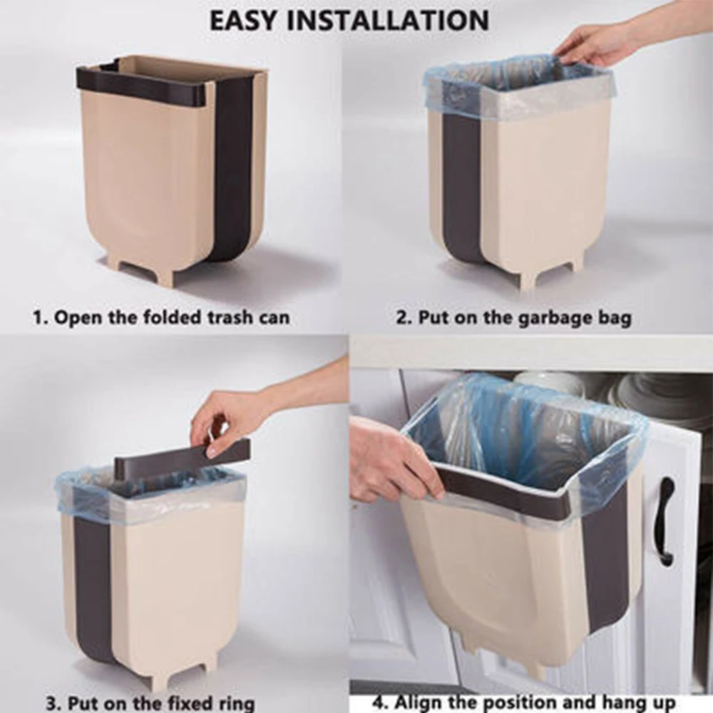 9L Bathroom Toilet Waste Storage Bucket for Folding Waste Bins Kitchen Garbage Bin Foldable Car Trash Can Wall Mounted Trashcan