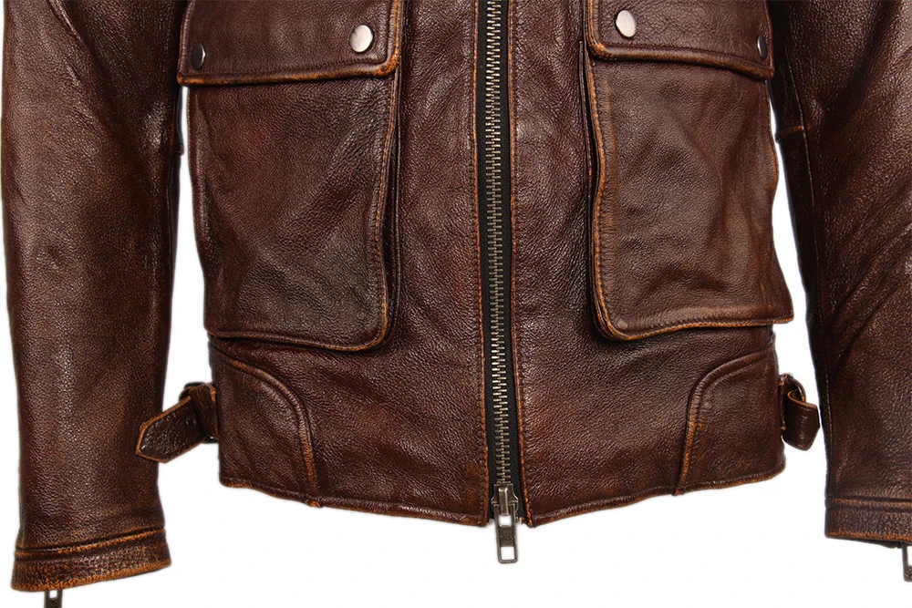 Винтажная состаренная кожаная мужская куртка, натуральная телячья кожа, мужская зимняя куртка, Мужская одежда, осень M182