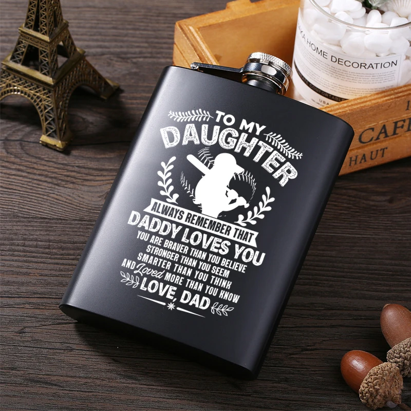 

To My Daughter All black Paint Whisky Alcohol Bottle Laser Flagon 304 Stainless Steel Rum Vodka Hip-Flask Accessories