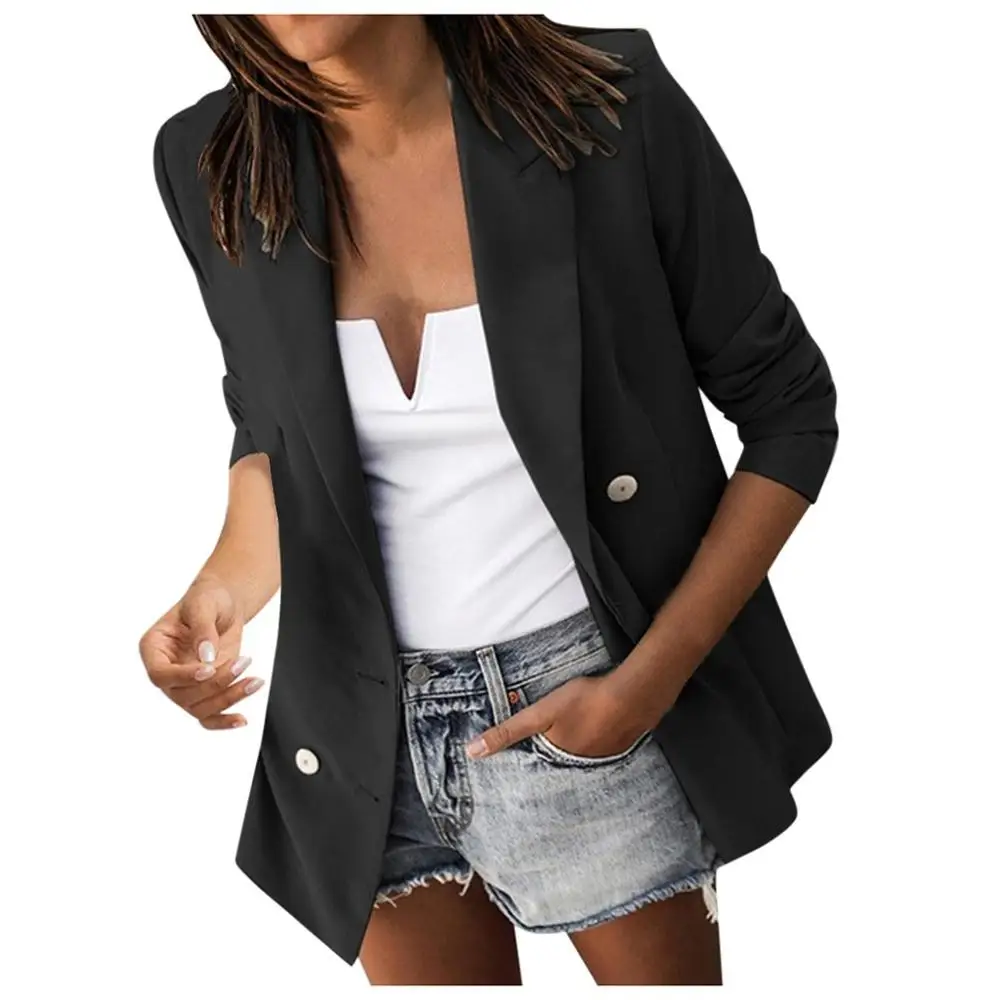 Модный женский OL Блейзер, Женское пальто элегантный длинный рукав сплошной цвет Дамская куртка повседневные кардиганы костюм Блейзер Feminino#091 - Цвет: Черный