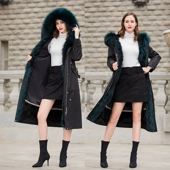 

2019 winter women's coat real fur coat in Real Fur parka raccoon fur collar black rabbit liner Women's winter jacket raccoon
