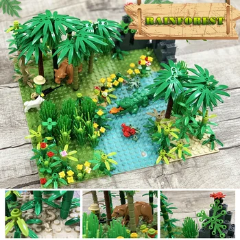 

581pcs Amazon Rainforest Small Particles Bottom Plate Scene Torrid Zone Accessories Parts Building Blocks Bricks Toys Boys Gifts