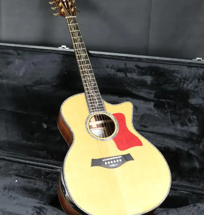 40'' Cutway PS-14 Acoustic Guitar Ebony Fingerboard Grover Tuner Solid Top Abalone Inlay