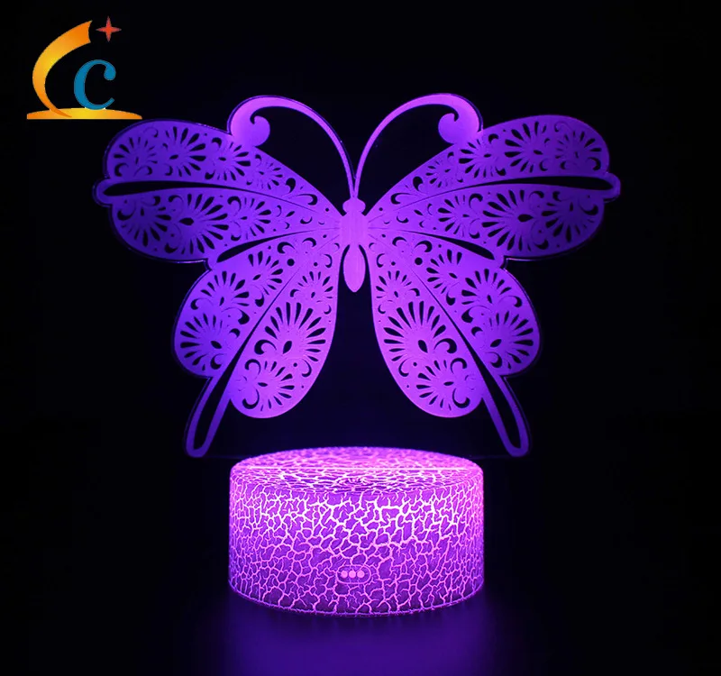 

Cross Border Supply of Goods Butterfly 3D Night Lamp Colorful Touch Remote Control Lights Strange New Plug Visual Lamp KT-C
