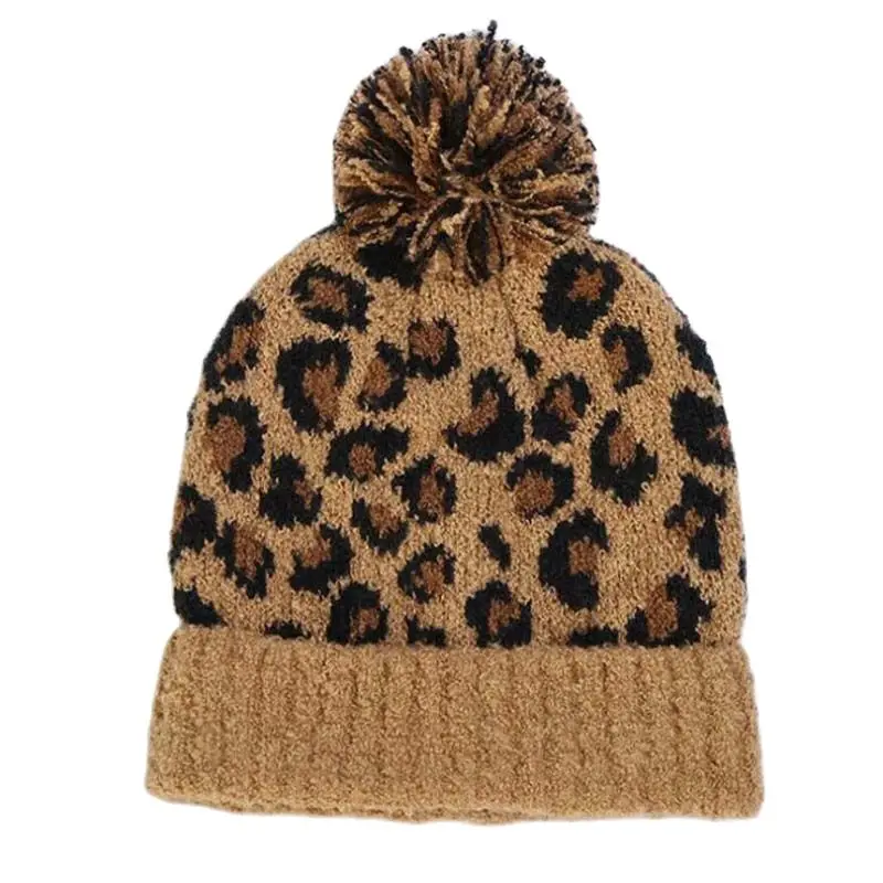 

XEONGKVI 2020 Korean Leopard Grain Flanging Acrylic Skullies Beanies Winter Warm Brand Woolen Yarn Knitted Hats For Women