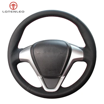 

LQTENLEO Black Artificial Leather Car Steering Wheel Cover For Ford Fiesta 2008-2016 Figo Ecosport 2013-2017 B-Max 2011-2019