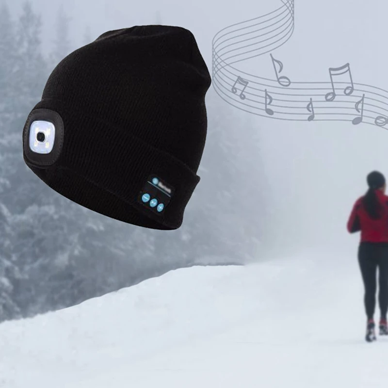 Новая зимняя шапка бини Беспроводная Bluetooth шапка наушники гарнитура с светодиодный светильник Handfree