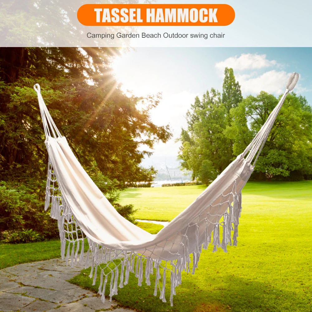 Camping Pure Double Hammocks Canvas Tassel Sleeping Outdoor Backyard Swing Beds for Home Garden
