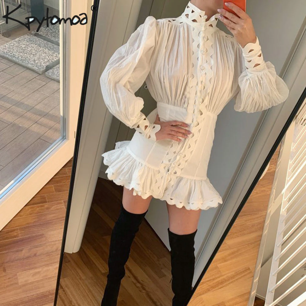 Vintage Stylish Hollow Out Ruffles Mini Bodycon Dress Women 2020 Fashion Larten Sleeve Patchwork Shirt Dresses Vestidos Mujer Vintage Stylish Hollow Out Ruffles Mini Bodycon Dress Women 2020 Fashion Larten Sleeve Patchwork Shirt Dresses Vestidos Mujer