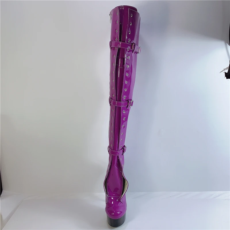 Purple Performance Shoes with 15cm Round Toe Super High (8cm-up) Thin Heels Fits True to Size, Take Your Normal Size Platform PU