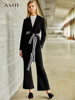 

Amii Spring Women Suits Office Lady Elegant Slim Solid Lapel Blazer High Waist Long Pant with Belt Female Two Piece Set 11870229