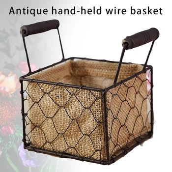 

Retro Storage Indoor Outdoor Practical Balcony With Handles Garden Yard Portable Wedding Flower Basket Home Decor Square Wire