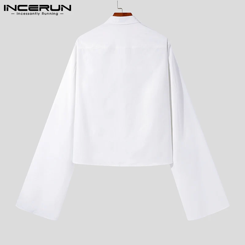 Men Casual Long Sleeve Shirt Lapel Flare Button Solid Color Streetwear