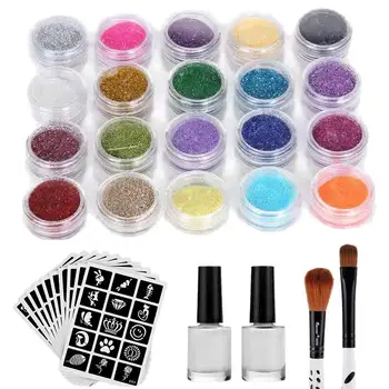 

Body Art Tattoo 80-pattern Painted 20-color Glitter Set Glitter Temporary Tattoo Set Semi-Permanent Color Waterproof